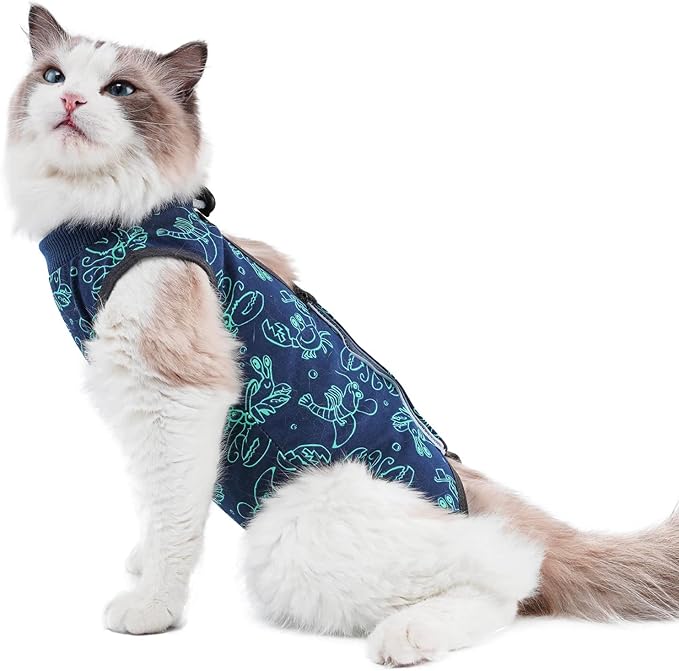 kzrfojy Cat Surgery Recovery Suit Cat Onesie for Cats After Surgery for Surgical Abdominal Wound Or Skin Diseases E-Collar Alternative Wear Neutering Bodysuit Wear (Dark-Blue-S)
