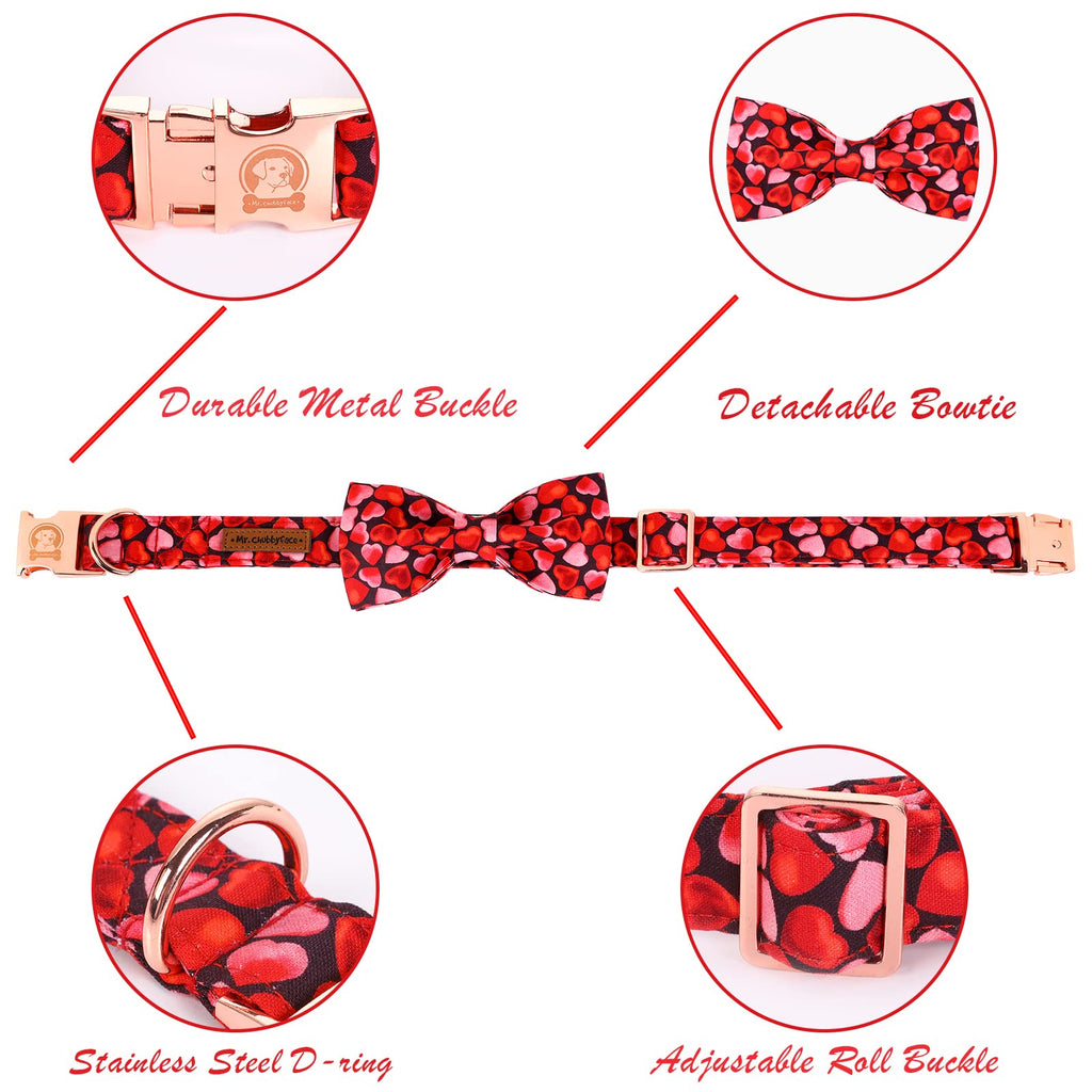 MR. CHUBBYFACE Valentines' Dog Collar with Bowtie Pink Love Pet Collar, Cute Adjustable Puppy Collar for Small Medium Large Dogs