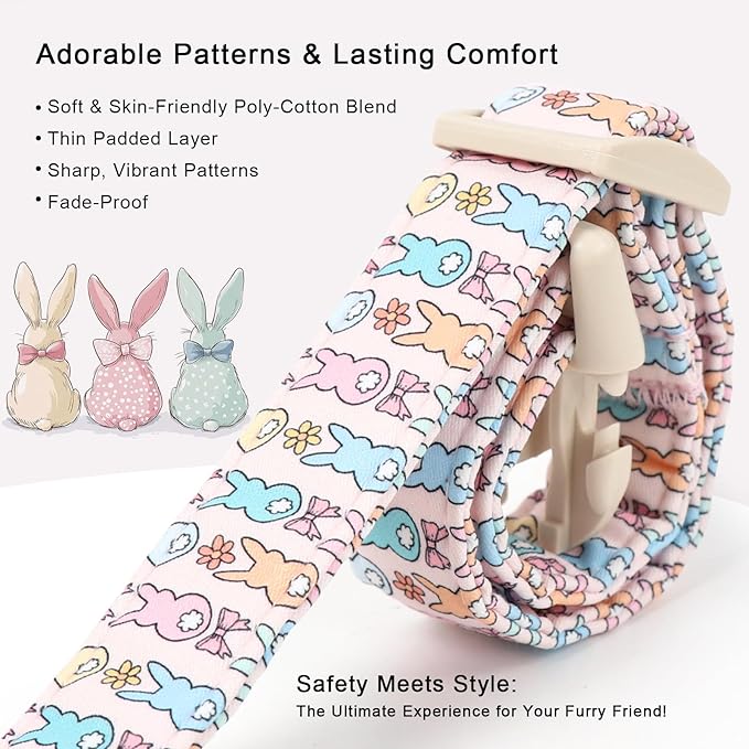 Babole Pet Easter Dog Collar for Medium Dogs - Pastel Bunny Easter Collars for Female Dogs, Cute Spring Girl Dog Collar, Lightweight Adjustable Cartoon Holiday Pet Collars M