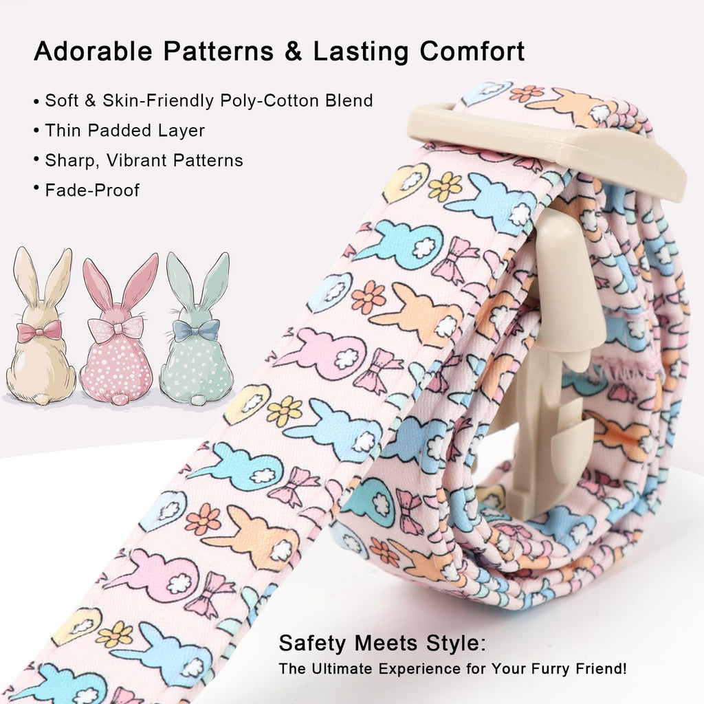 Babole Pet Easter Dog Collar for Small Dogs - Pastel Bunny Easter Collars for Female Dogs, Cute Spring Girl Dog Collar, Lightweight Adjustable Cartoon Holiday Pet Collars S