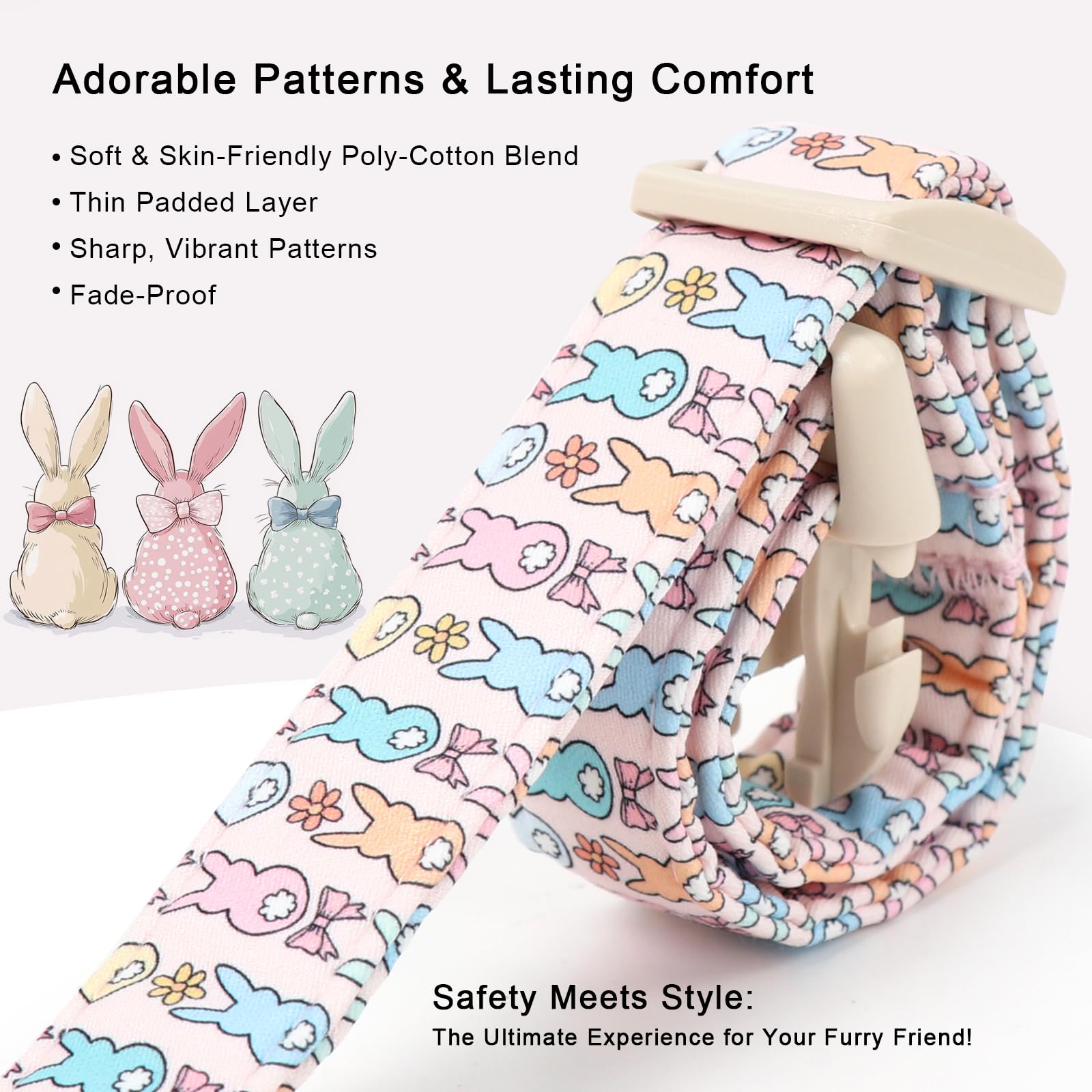 Babole Pet Easter Dog Collar for Small Dogs - Pastel Bunny Easter Collars for Female Dogs, Cute Spring Girl Dog Collar, Lightweight Adjustable Cartoon Holiday Pet Collars S