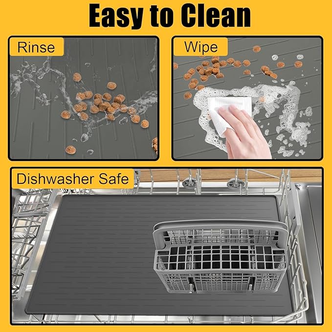 51.2"x25.6"(130cm×65cm) Largest Dog Food Mat, XXXXL Silicone Dog and Cat Mat for Food and Water Bowls, Thinken Waterproof Non-Slip XXXL Pet Feeding Mat for Floors, Dark Gray