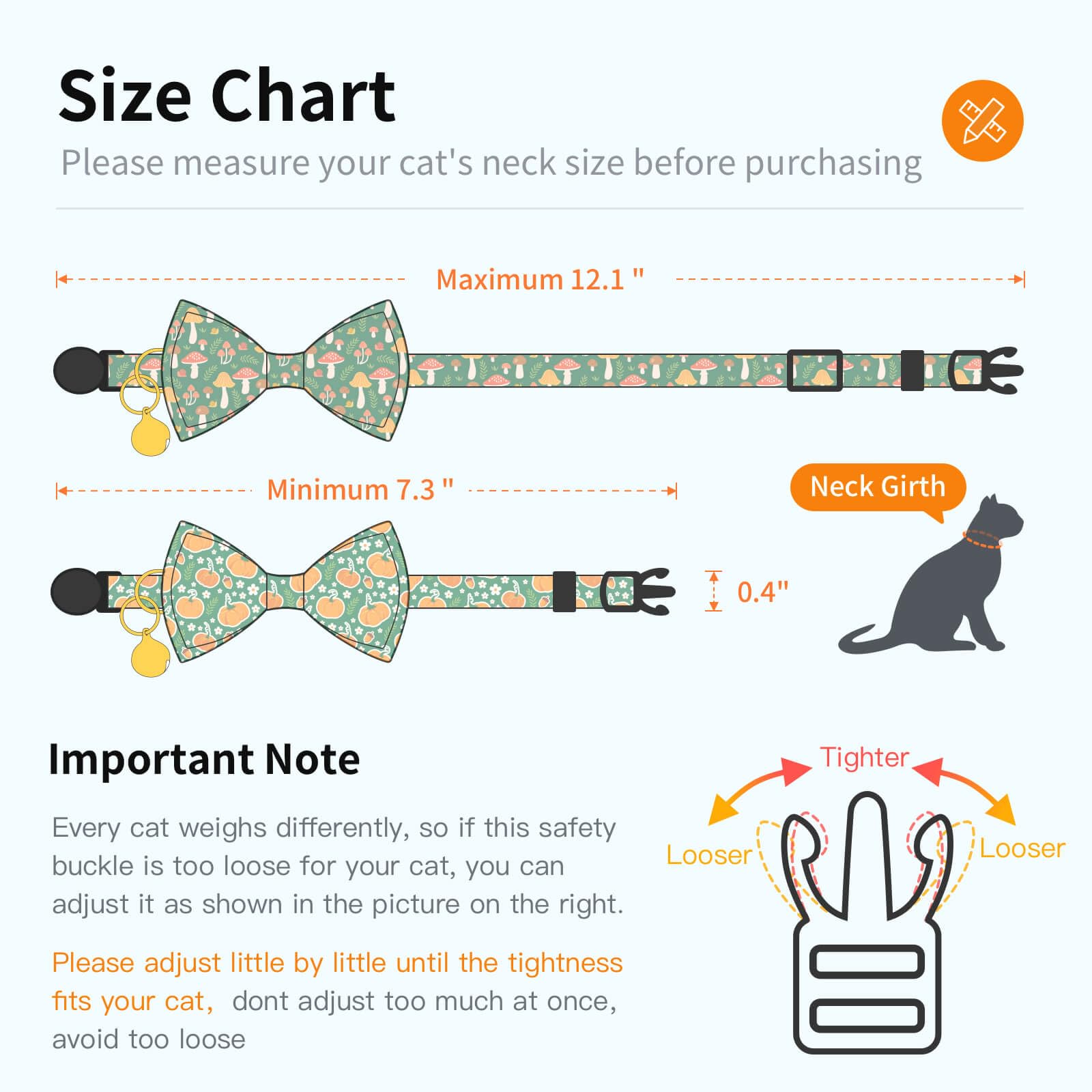 Gelwoo 2 Pack Cotton Cat Collar with Bow Tie and Bell for Male Female Cats,Soft Fancy Breakaway Kitty Kitten Collar with Ghost& Pumpkin Patterned Design for Boy Girl Cats. (Pumpkin&Mushroom)