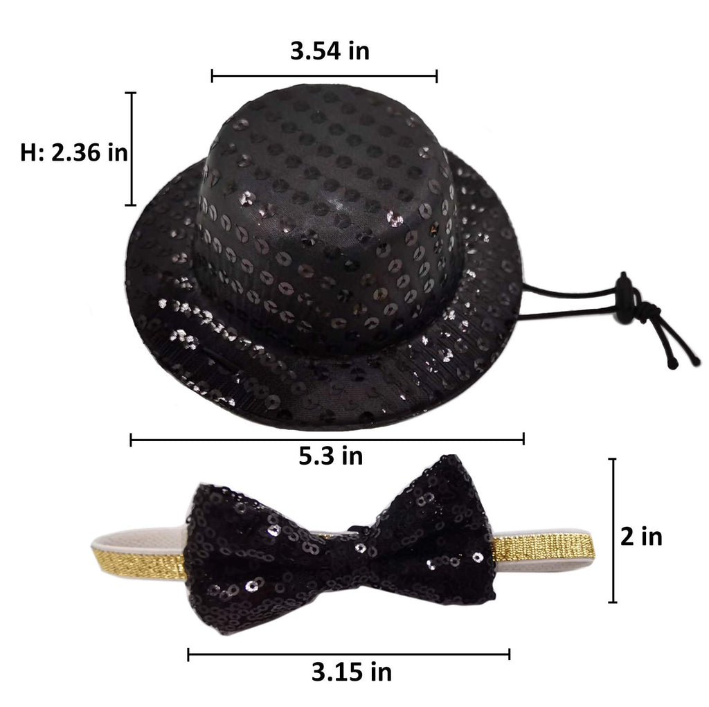 Christmas Pet Party Jazz Hat and Blingbling Bow Tie Breakaway Collar Set, Adjustable Headband for Kitten Puppy Small Dogs Cats (02 Black)