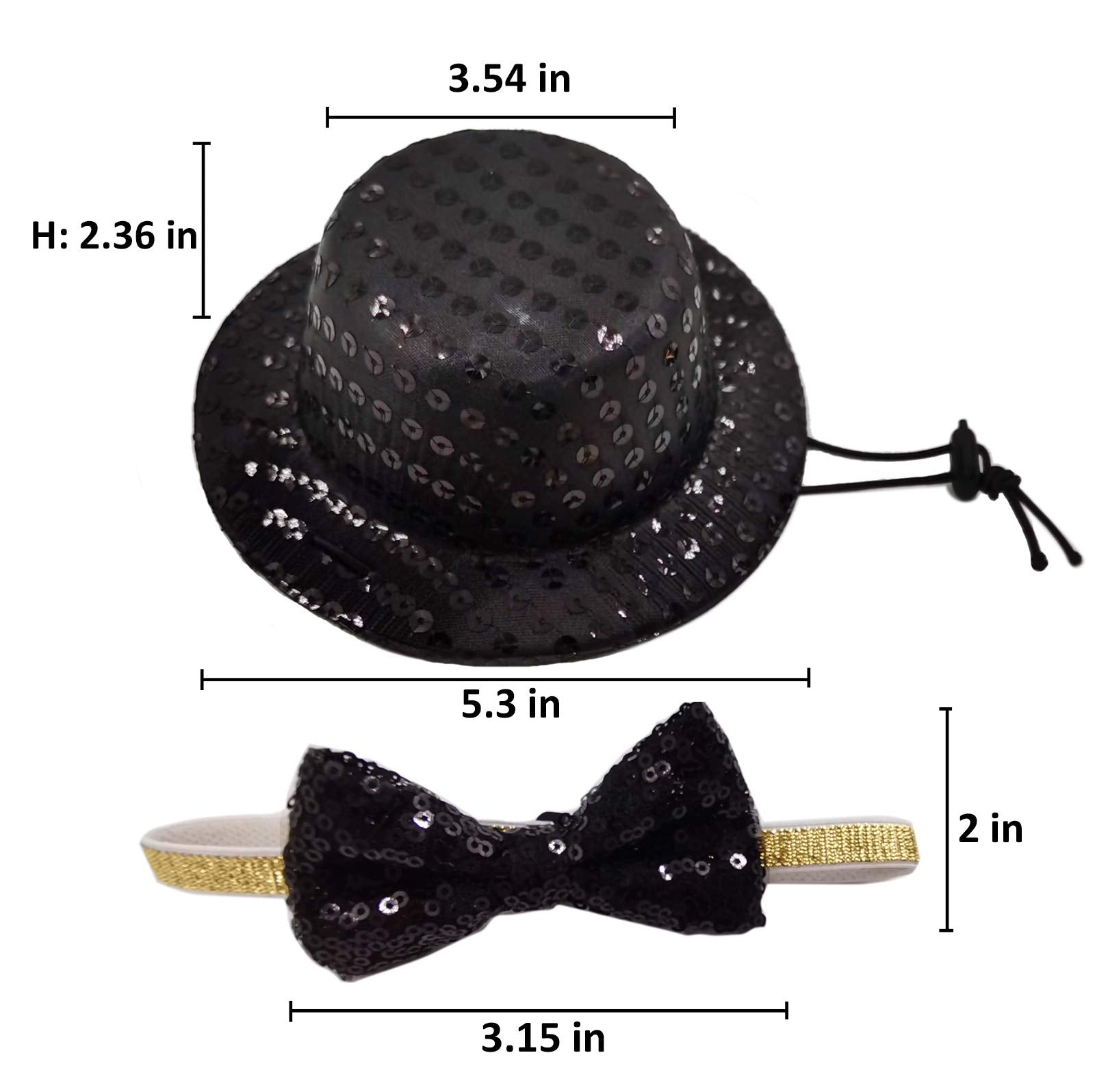 Christmas Pet Party Jazz Hat and Blingbling Bow Tie Breakaway Collar Set, Adjustable Headband for Kitten Puppy Small Dogs Cats (02 Black)