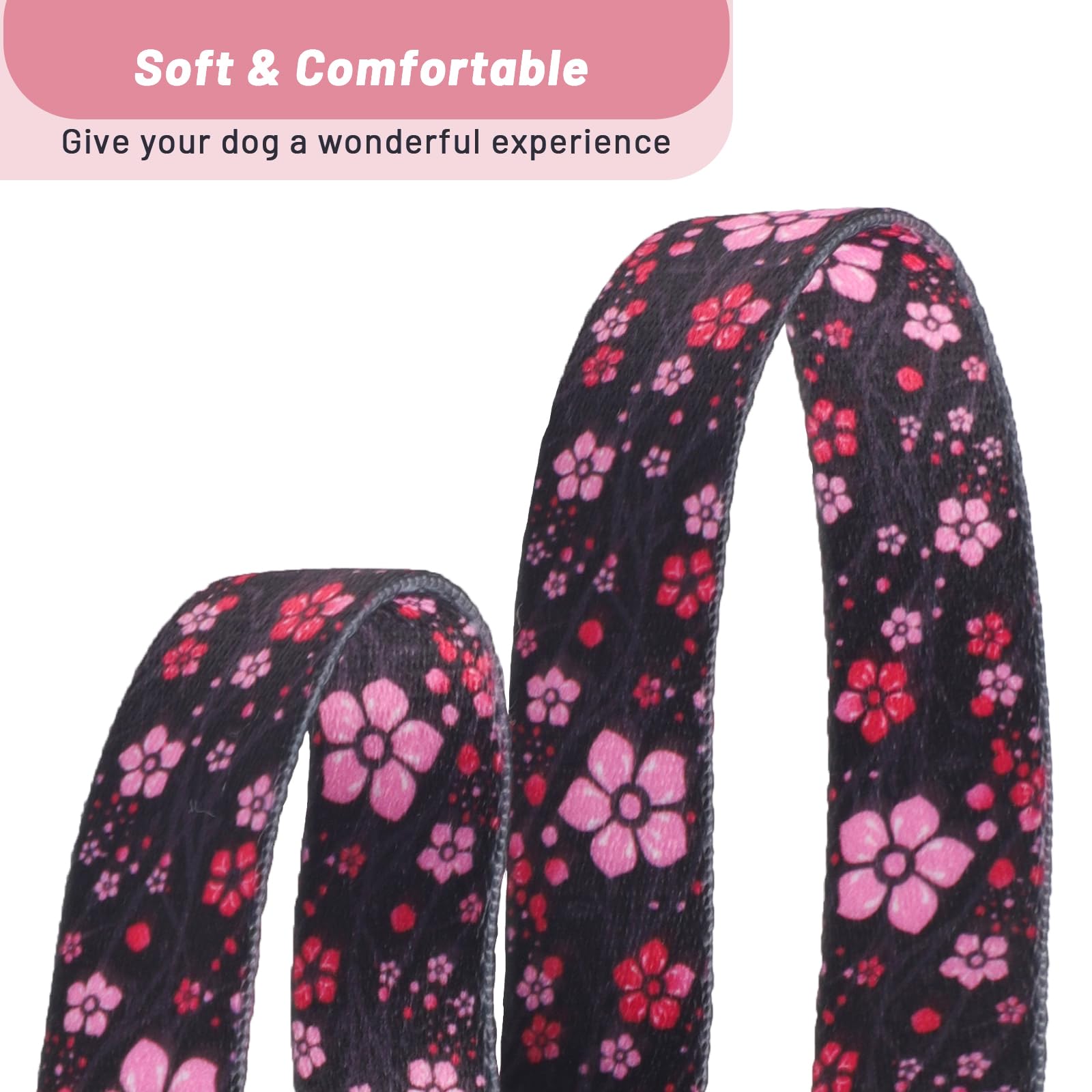 QQPETS Adjustable Soft Dog Collar: Print Flower Pink Multicolor Cute Patterns for XS Small Medium Large Pet Girl Boy Puppy Walking Running Training