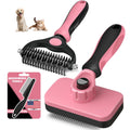 Professional 3PCS Self Cleaning Slicker Brush & Pet Grooming Rake & Flea Comb for Dogs,Cats and Horses | Double-Sided Dematting Comb & Skin Friendly Deshedding Grooming Tool (Light Pink)