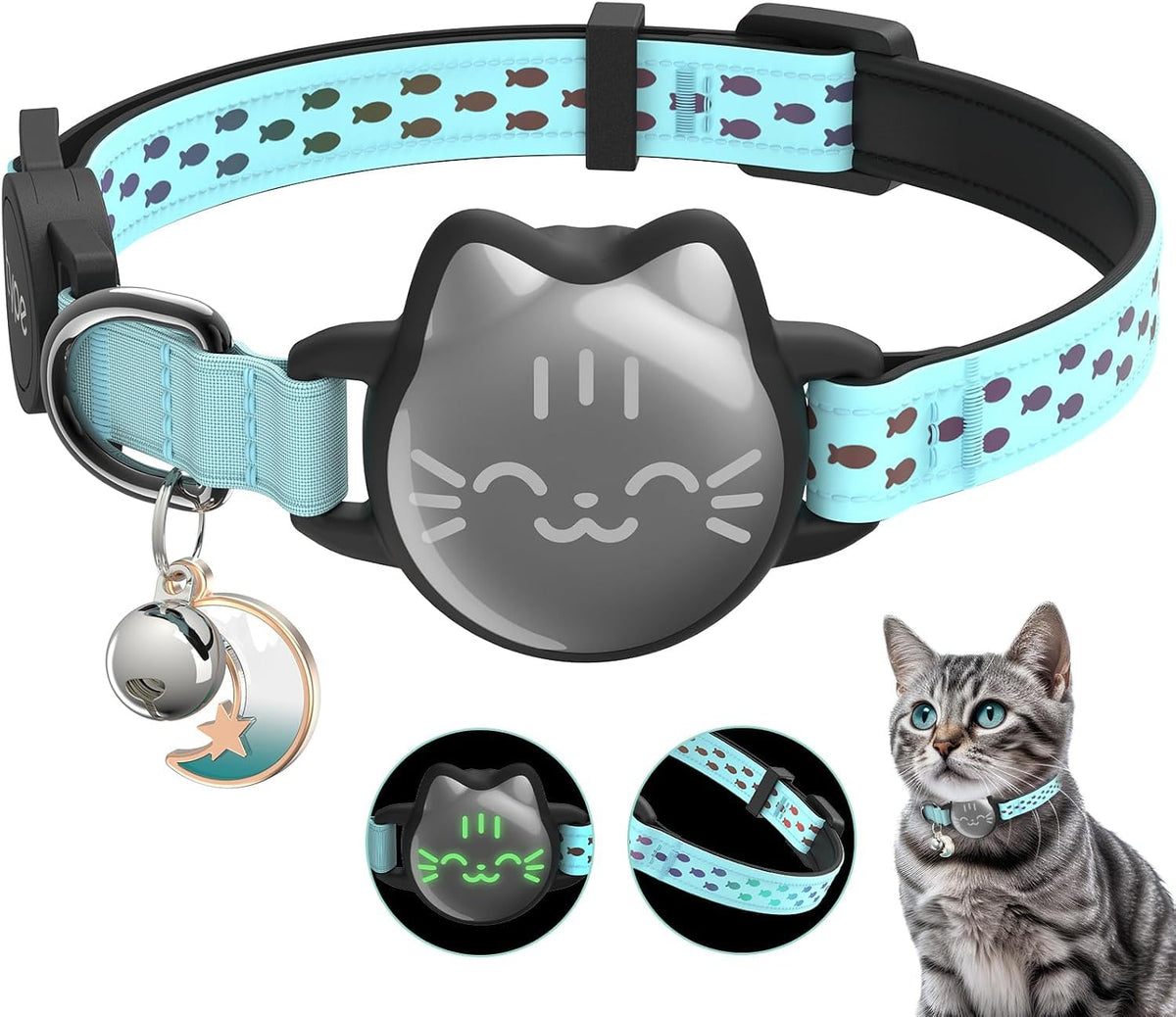 AirTag Cat Collar, Reflective Breakaway Collar, Hidden Holder with Bell