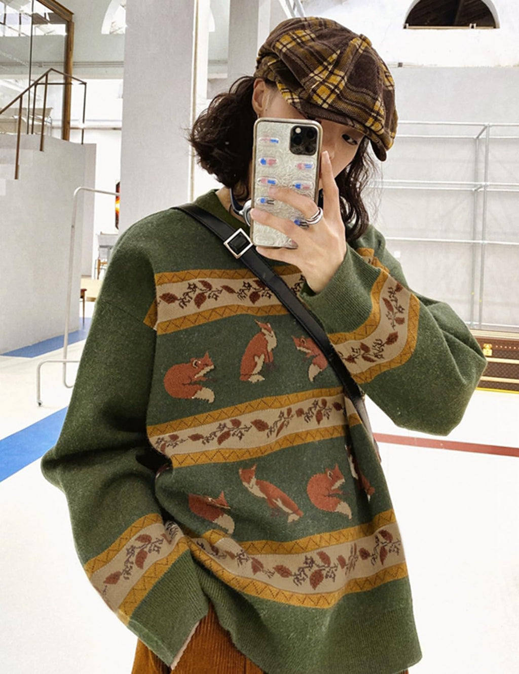 YESNO Women Christmas Sweater Graphic Printed Oversized Pullover Sweaters Casual Loose Knit Tops XL S01 CR083