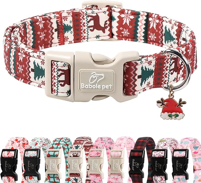 Babole Pet Christmas Dog Collar for Small Dogs - Cute Fair Isle Style Christmas Collars for Dogs, Soft Adjustable Winter Holiday Dog Collars with Quick Release Buckle S