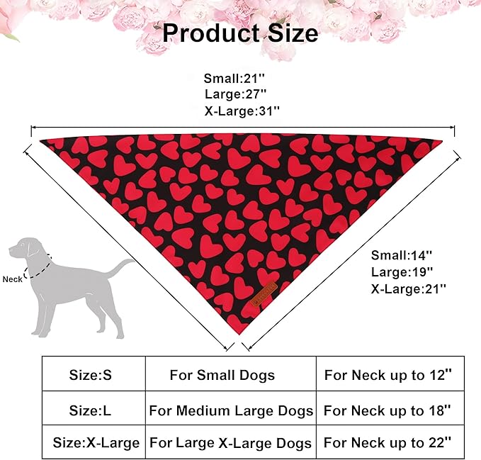 ADOGGYGO Valentine Dog Bandana 2 Pack, Reversible Red Pink Heart Pet Scarf Bib, Adjustable Fit Valentine Bandanas for Medium Large Dogs (Large)