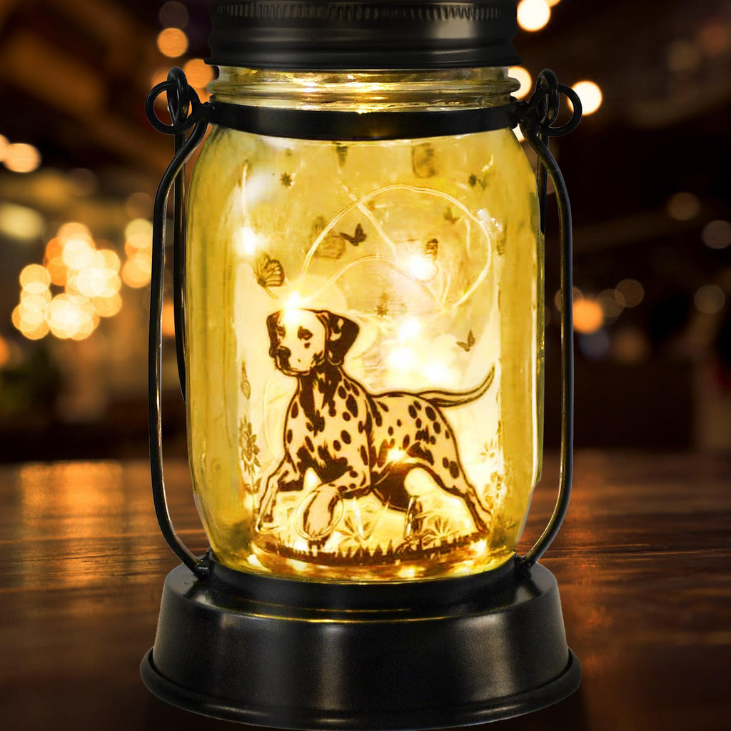kyoryuger Dalmatian Gifts for Women/Men Dalmatian Solar Lanterns Mom Birthday Spotted Dog Lovers Lantern Pet Loss Firehouse Dog Memorial Lights Solar Garden Decor Yard, Patio,Backyard,Porch Torches