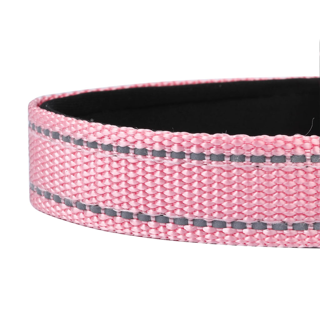PWOD Reflective Dog Collar, Adjustable Soft Neoprene Padded,Light Pink,S