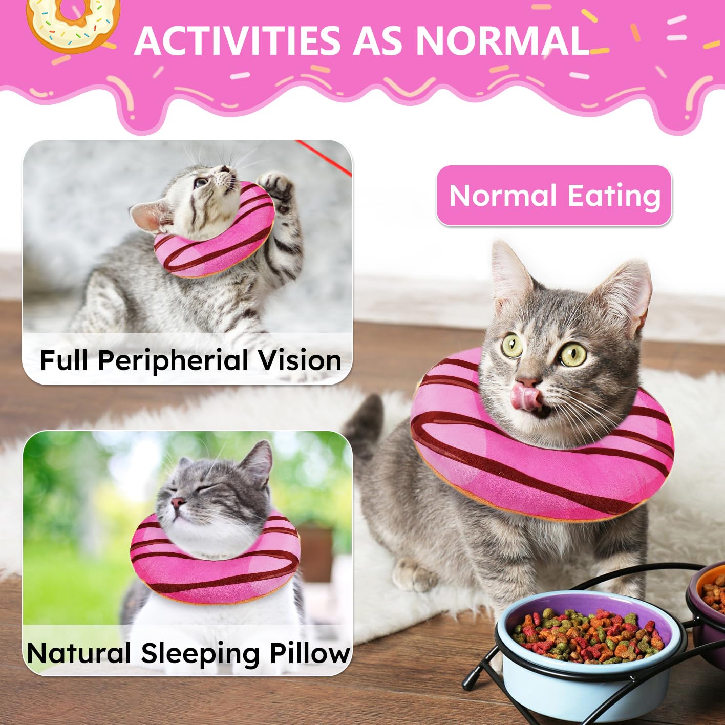 Hpetppy Cat Cone Collar Soft, Cat Recovery Collar for Wound Healing Cute Donut Adjustable Kitten Cones to Stop Licking Comfortable Lightweight Neck Elizabethan Collars for Kittens After Surgery