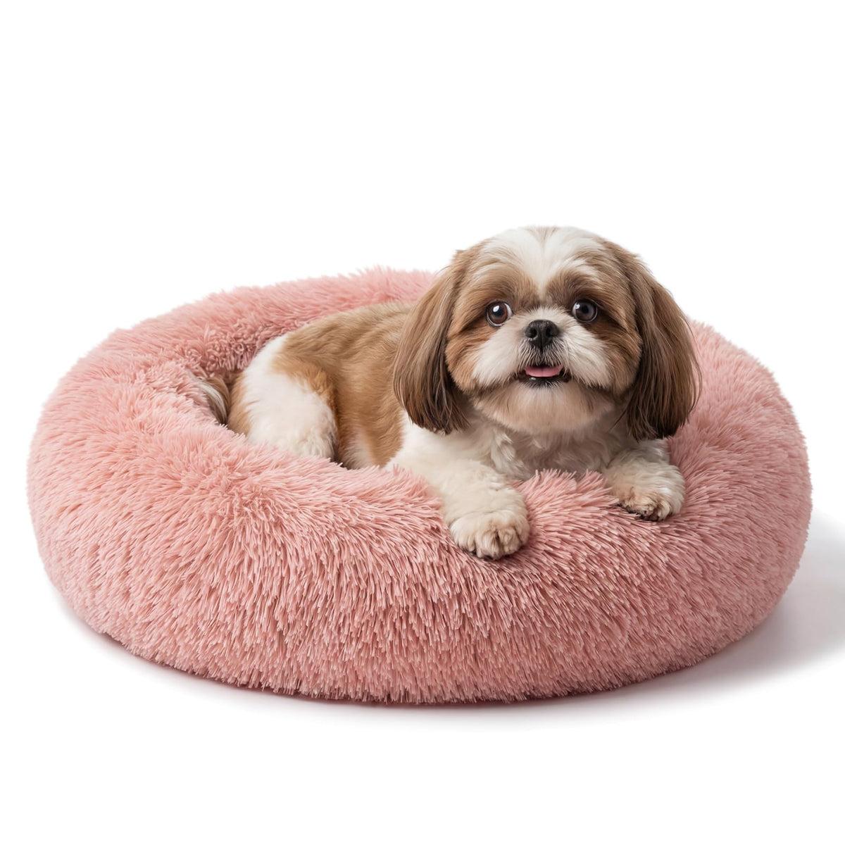 nononfish Round Calming Dog Bed,Plush Donut Pet Bed for Small Dogs