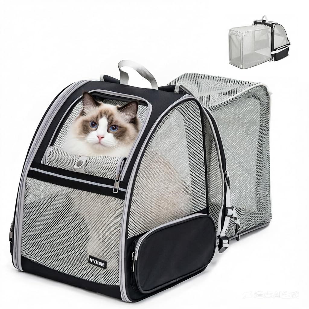 Cat Backpack，Expandable Cat Carrier Backpack, Dog Backpack Carrier and Pet Carrier Backpack, Suitable for Cats, Kittens or Small Dogs, Travel Friendly Puppy Cats Bag (Black)