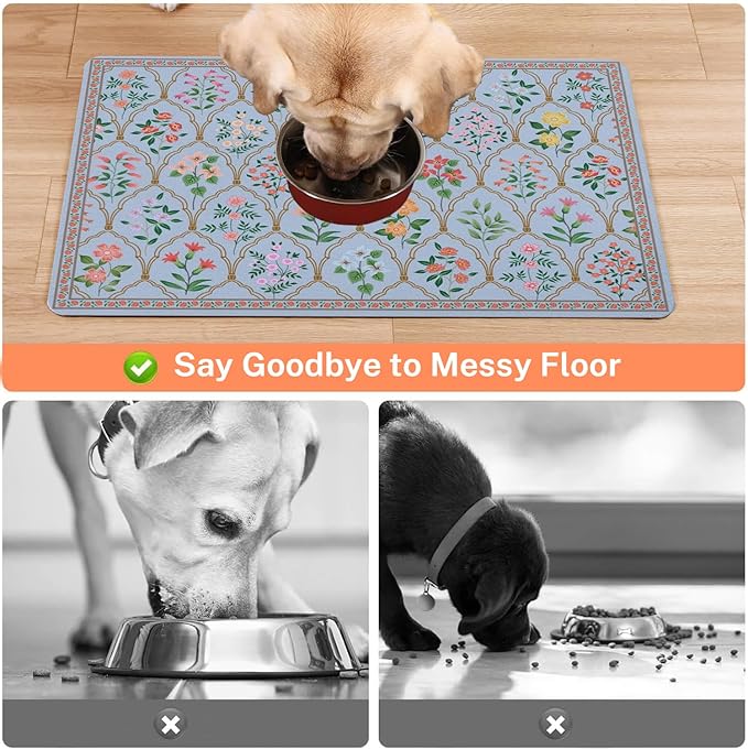 Absorbent Pet Dog Bowl Mat for Food and Water, Pet Cat Food Feeding Mat with Non Slip Rubber Backing, Dog Food Mats for Floors Waterproof, 12"x20"
