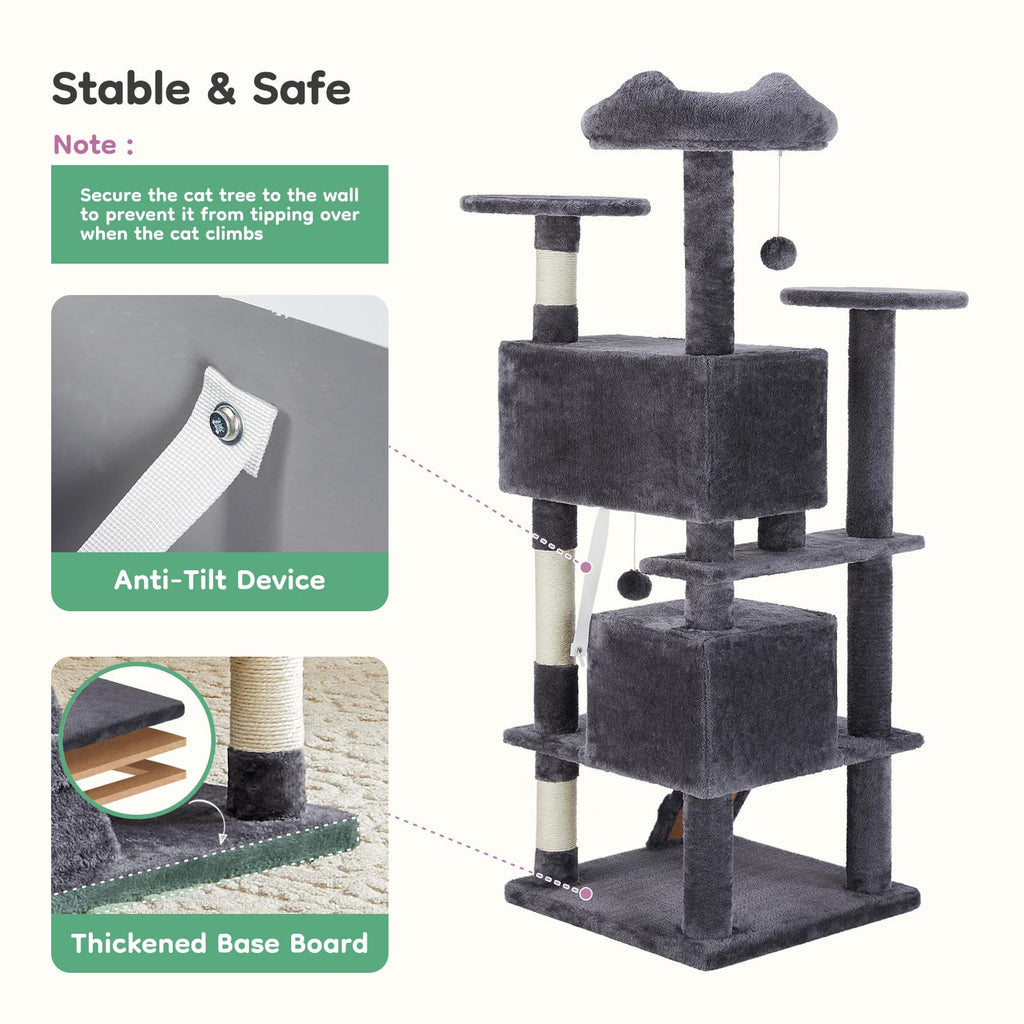 DUMOS 54 Inch Cat Tree Tower with Scratching Posts, Indoor Use