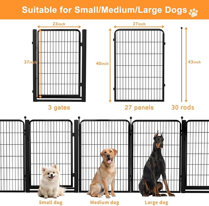 Wide Gate Dog Fence Outdoor Pens Outside,Portable Dog Play Pen 40" H 30 Panels Pet Playpen Exercise Pens for Puppys Small Medium Large Dogs RV Camping Yard Garden Indoor