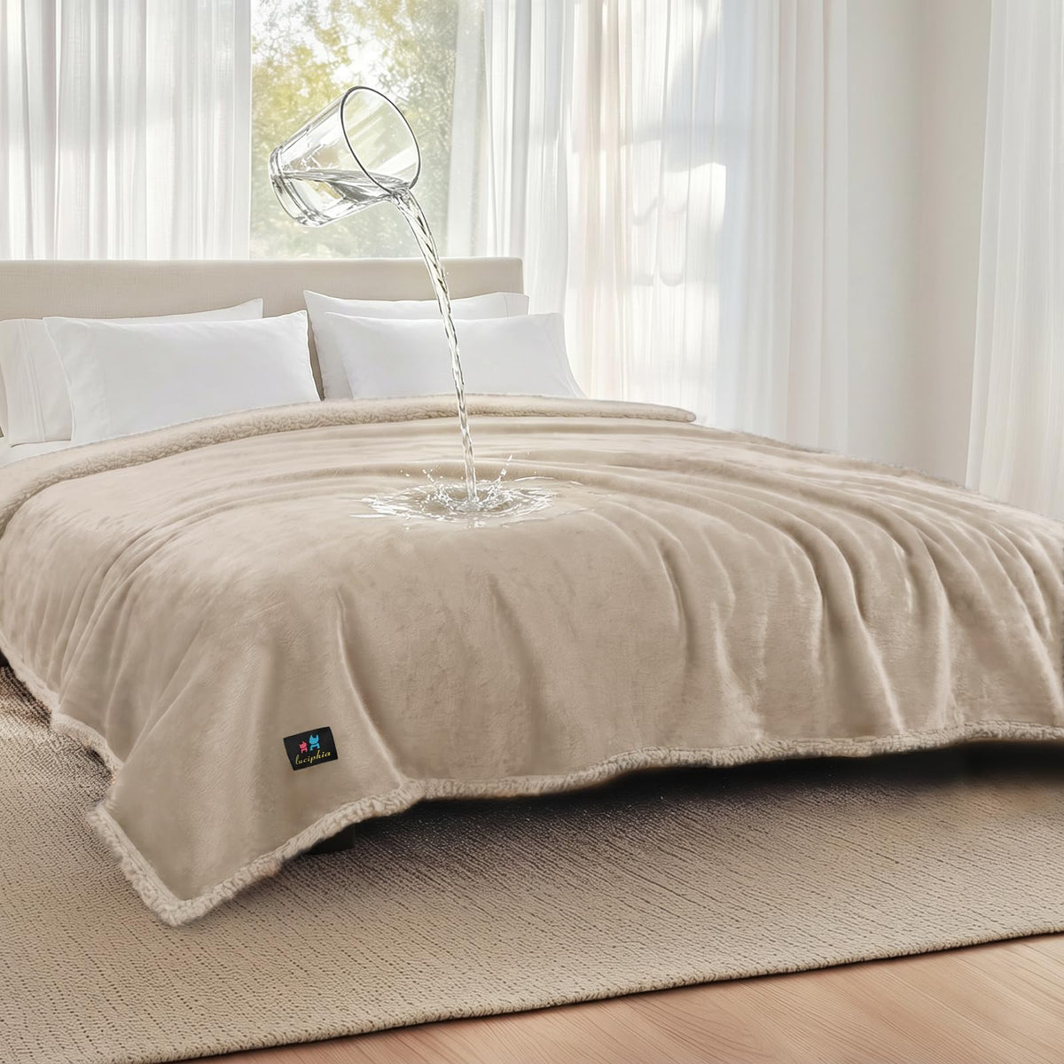 Luciphia Waterproof Blanket for Large Dog, Reversible Sherpa Couch Cover