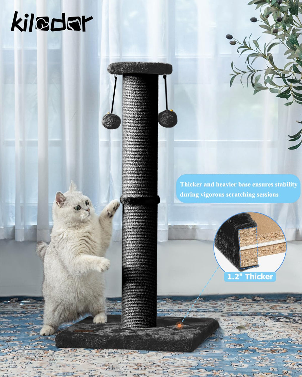 Kilodor 34Inch Tall Cat Scratching Post for Indoor Cats Adults