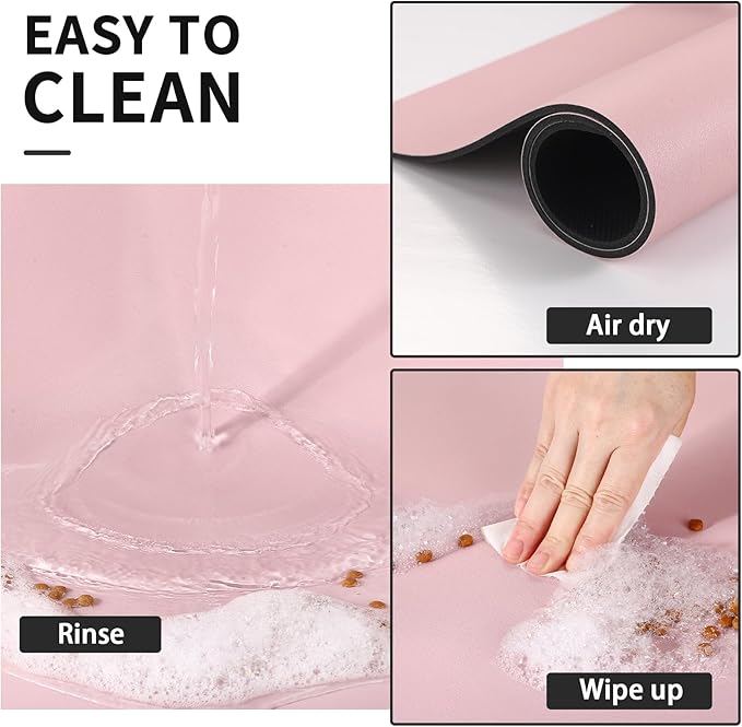 Dog Food Mat - Absorbent Cat Mat for Food and Water, No Stains Pet Feeding Bowl Mat, Easy to Clean Pet Placemats, Quick Dry Dog Water Dispenser Mat for Messy Drinkers | Paw Pink 18"x34"