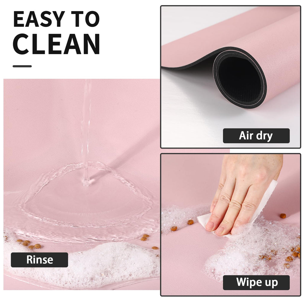 HotLive Dog Food Mat - Absorbent Cat Mat for Food and Water, No Stains Pet Feeding Bowl Mat, Easy to Clean Pet Placemats, Quick Dry Dog Water Dispenser Mat for Messy Drinkers | Pink 16"x 24"
