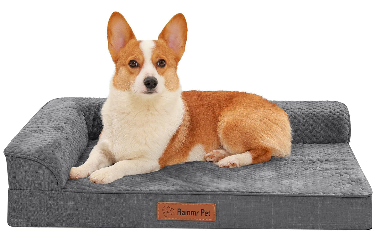 Rainmr Waterproof Dog Bed for Small Dogs - Orthopedic Memory Foam Puppy Couch Sofa, Removable Cover & Anti-Slip Bottom, 36x27 Inches, Brown