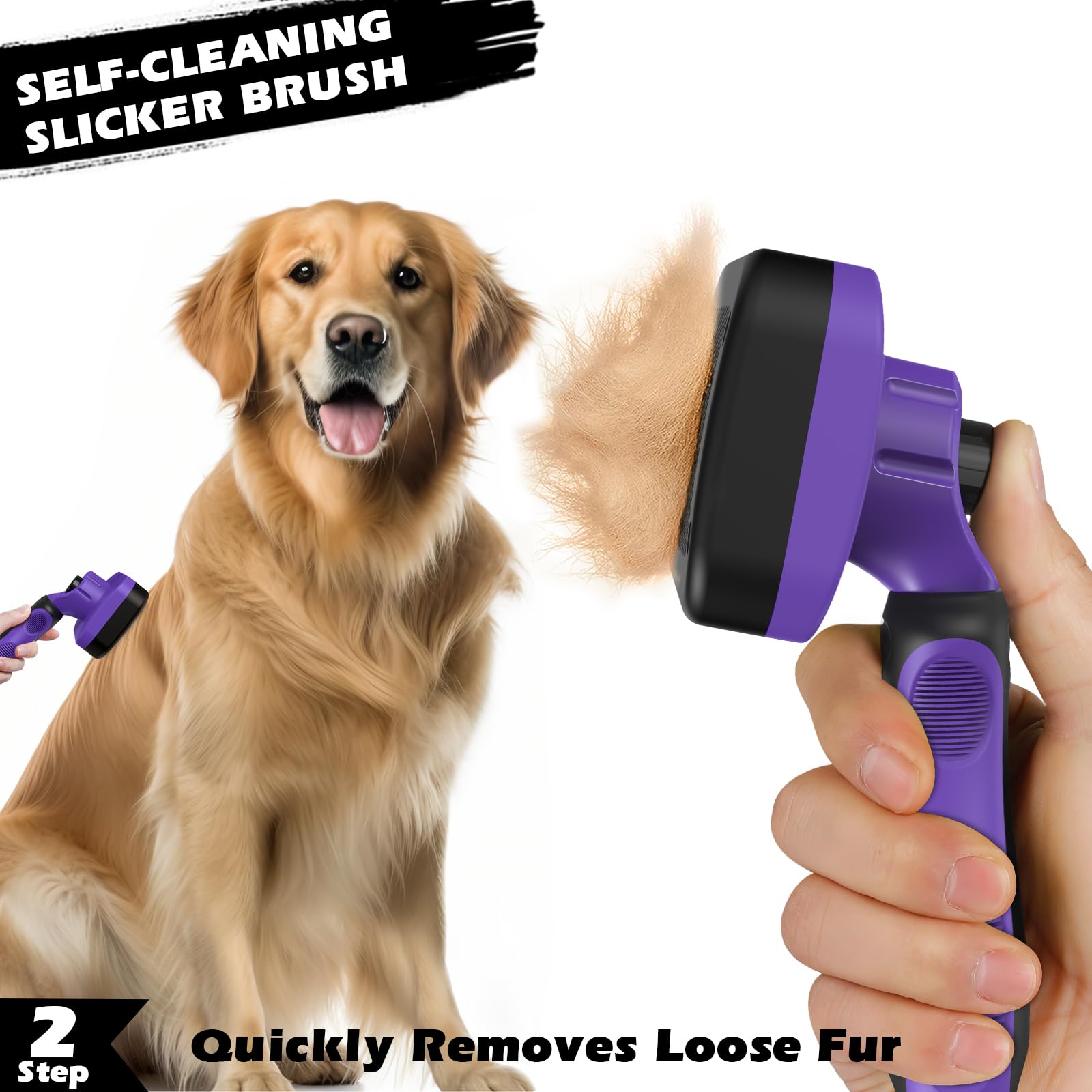 Professional 3PCS Self Cleaning Slicker Brush & Pet Grooming Rake & Flea Comb for Dogs,Cats and Horses | Double-Sided Dematting Comb & Skin Friendly Deshedding Grooming Tool | Pet Supplies (Purple)