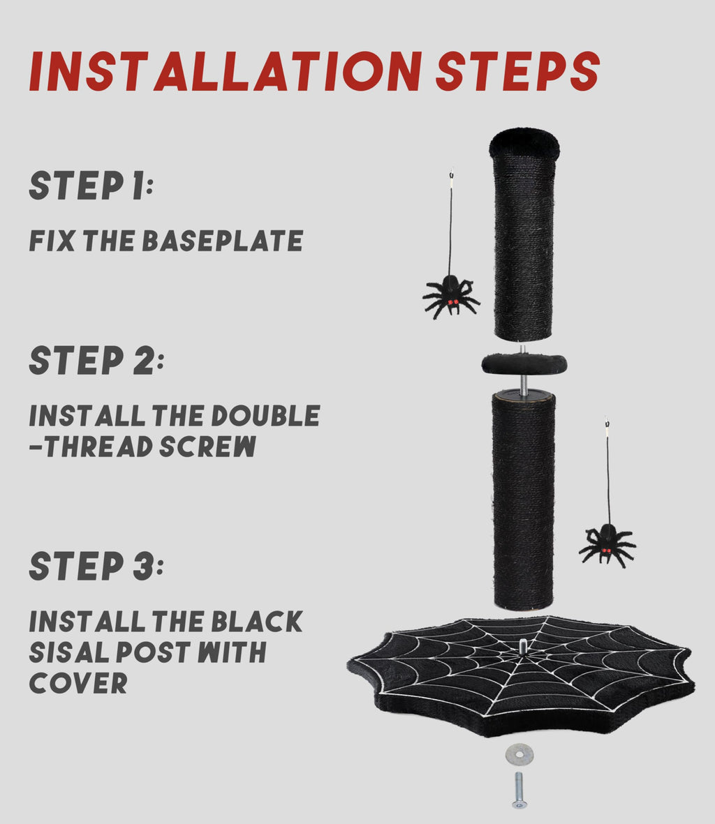 PuzzlePaw Gothic Cat Scratching Post with Spider Toys for Indoor Large Cats