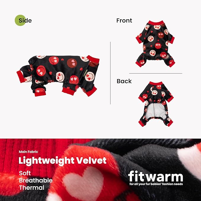 Fitwarm Hearts Eyes Smily Face Dog Pajamas, Cozy Valentines Outfit for Small Dogs Boy Girl, Festive Pet Clothes, Black, Red, XL