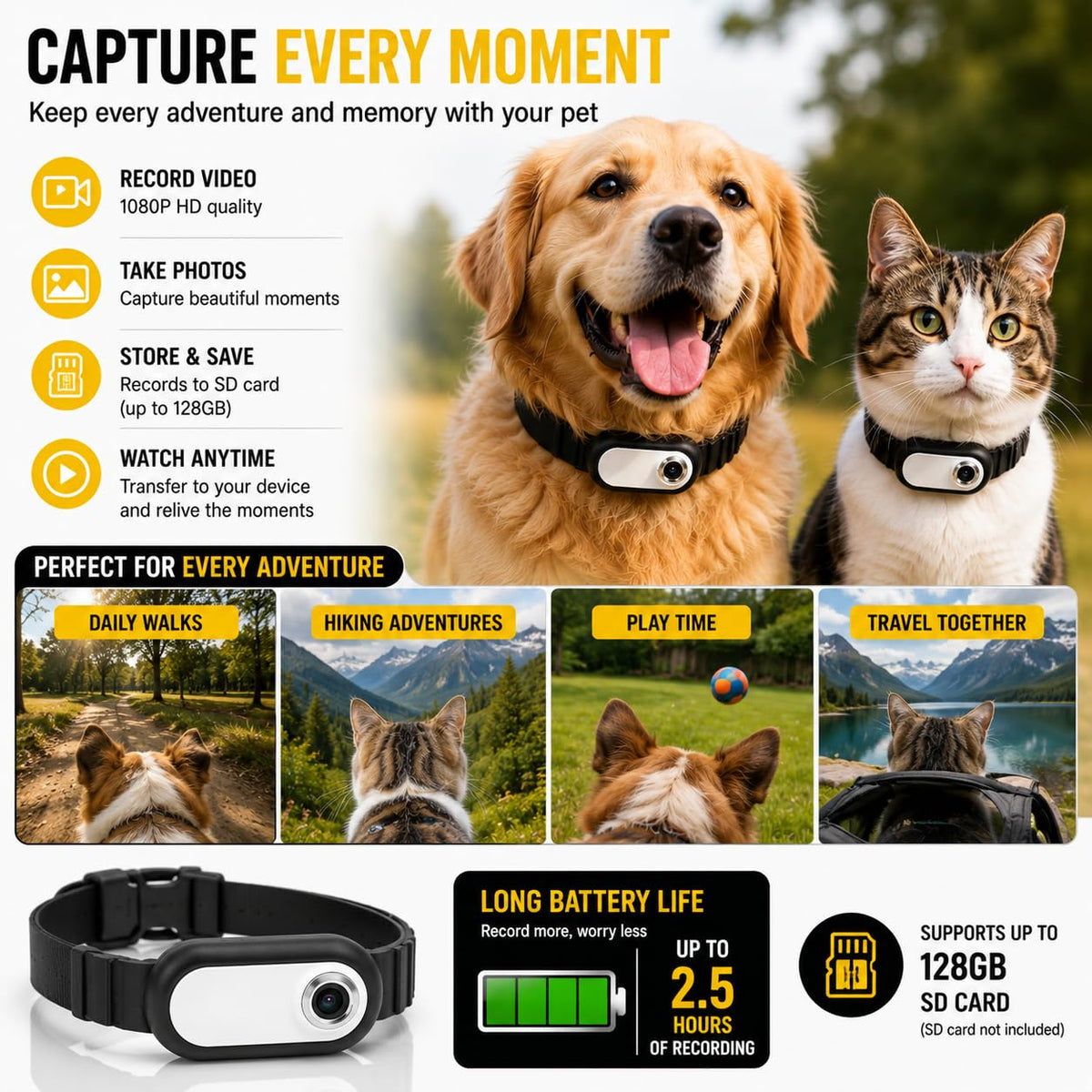 TOYDYLAN Dog & Cat Collar Camera for Small Dogs & Cats