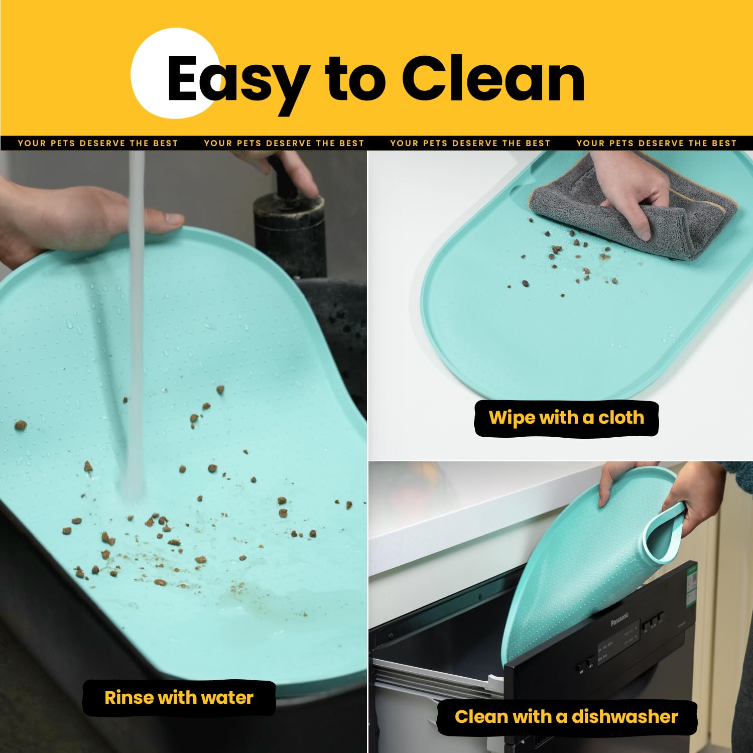 Conlun Dog Food Mat,Raised Edges Pet Food Mats for Spill Containment,BPA-Free Silicone Cat Dog Feeding Mat for Floor Waterproof,Rubber Pet Placemats for Food and Water Bowls 1/2 Inch