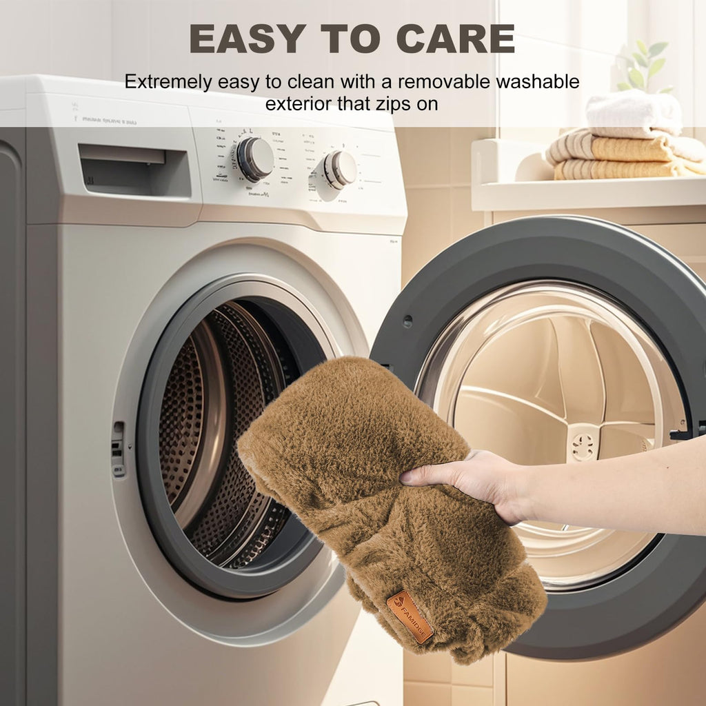 FAMIDGE Plush Cat Couch Bed - Cat Bed for Indoor Cats, Dog Sofa Bed, Short Rabbit Fleece Calming Pet Couch with Removable Cover, Anti-Shedding Pet Sofa for Small/Medium Pets (26×18×12in, Brown)