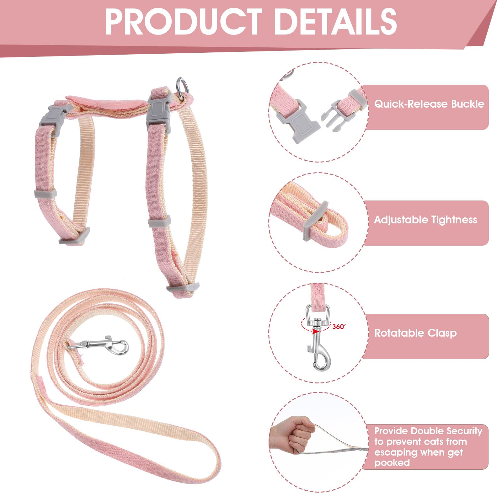TIESOME Cat Harness and Leash Set, Adjustable Gradient Kitten Harness