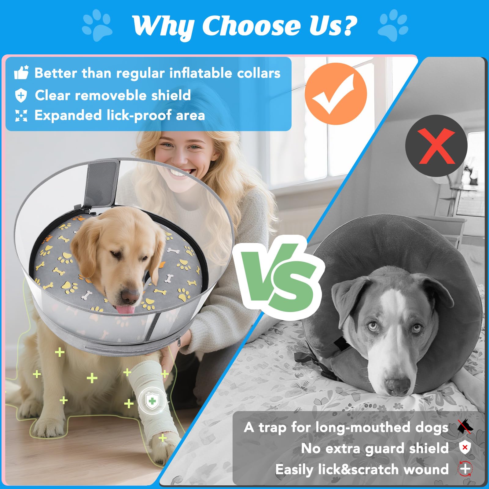 Didopet Inflatable Dog Cone with Anti-Licking Clear Shield,Fits Medium Dogs