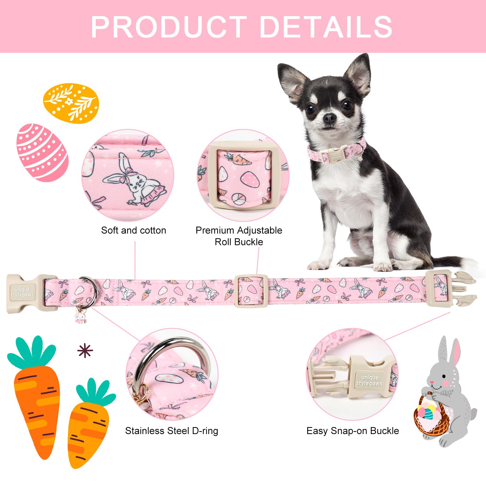 Unique style paws Dog Collar Plastic Buckle with Pendant Puppy Collar for Easter Carrot Rabbit for Small Medium Large Boys Girls Dogs