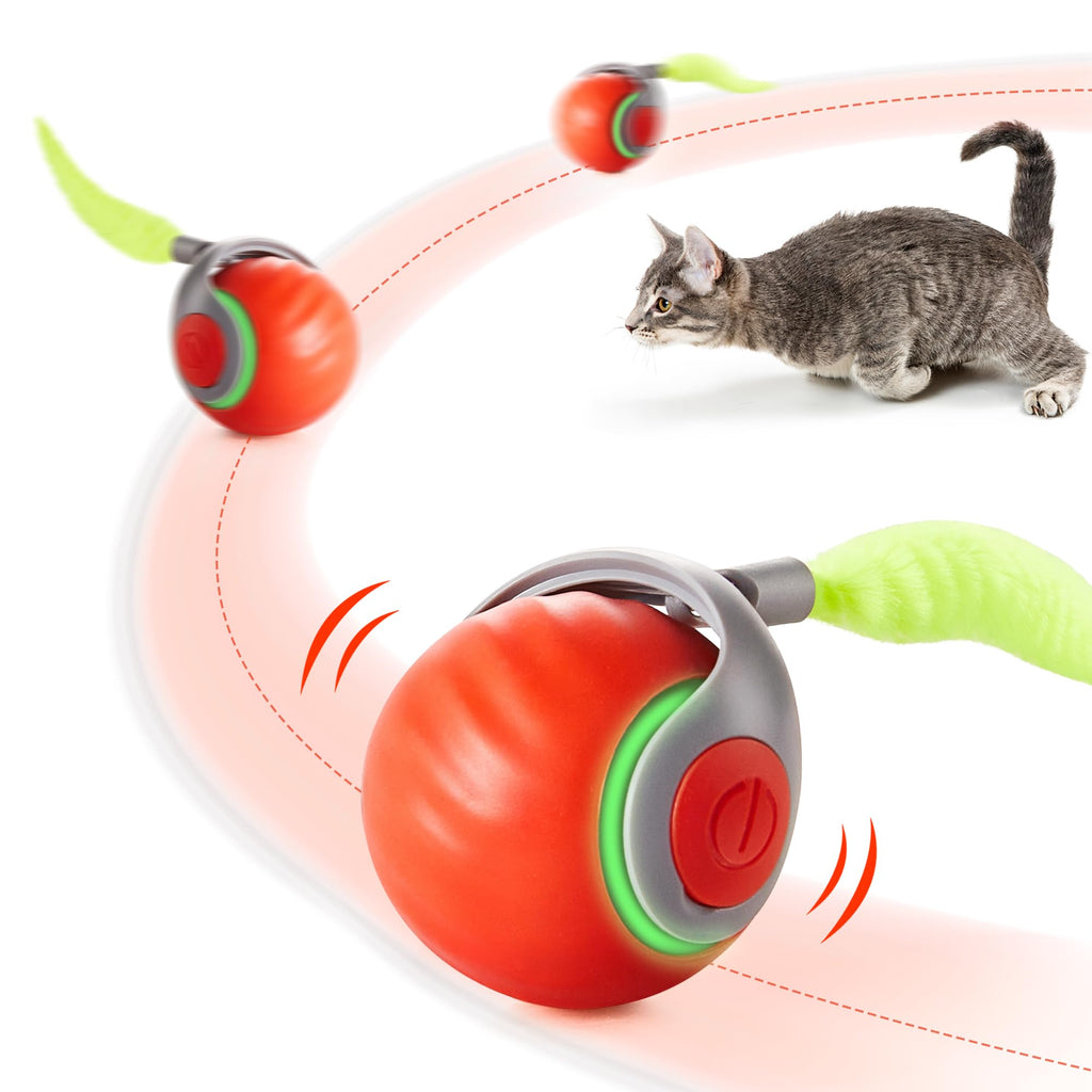 Potaroma Moving Ball Cat Toys with Feather Tail, Rechargeable