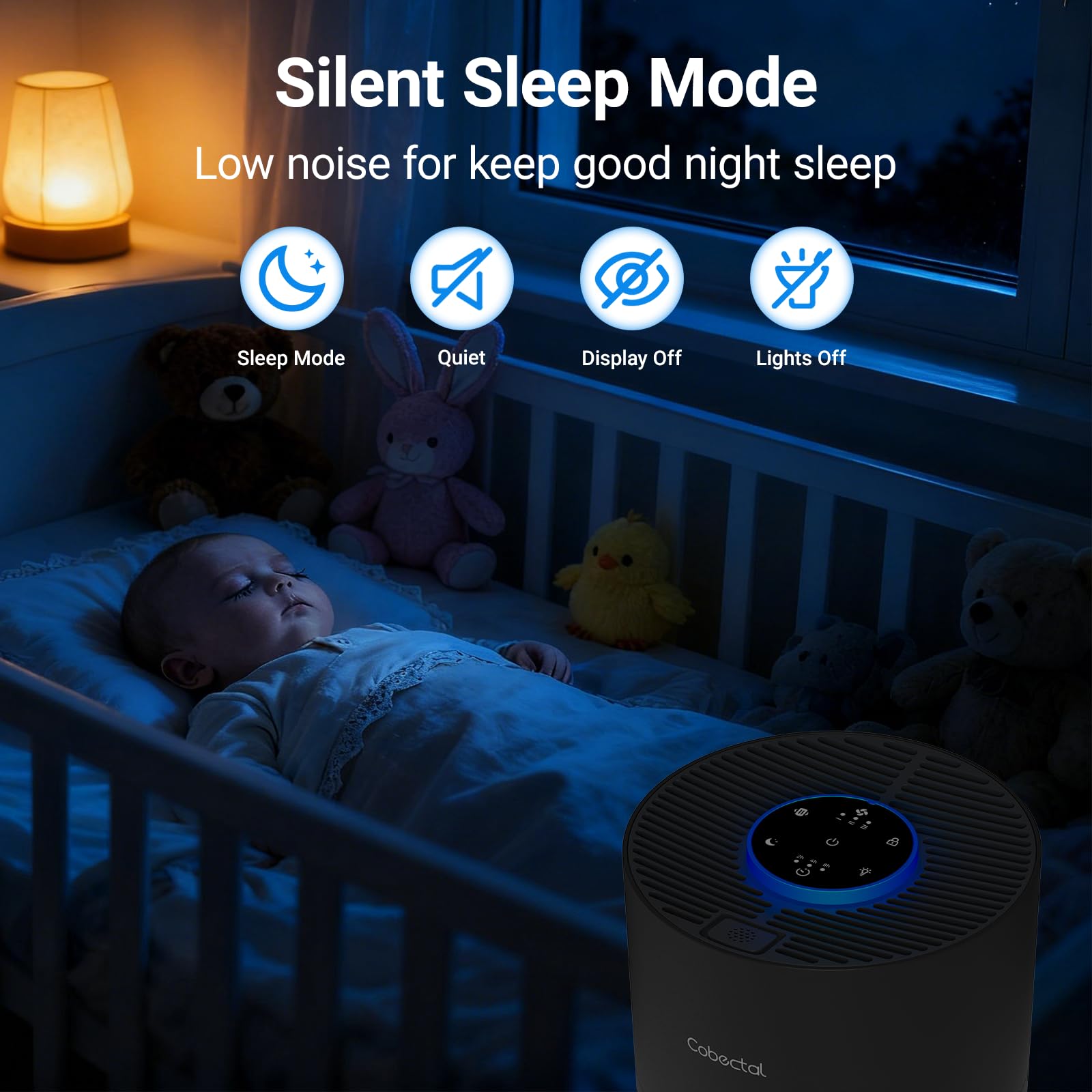 2 Pack Air Purifiers for Bedroom Home, Cobectal Air Cleaner with HEPA 3-in-1 Filter for Room up to 1050 ft², Sleep Mode & Aroma Function, Portable Air Purifiers for Office, Dorm, RVs, Black
