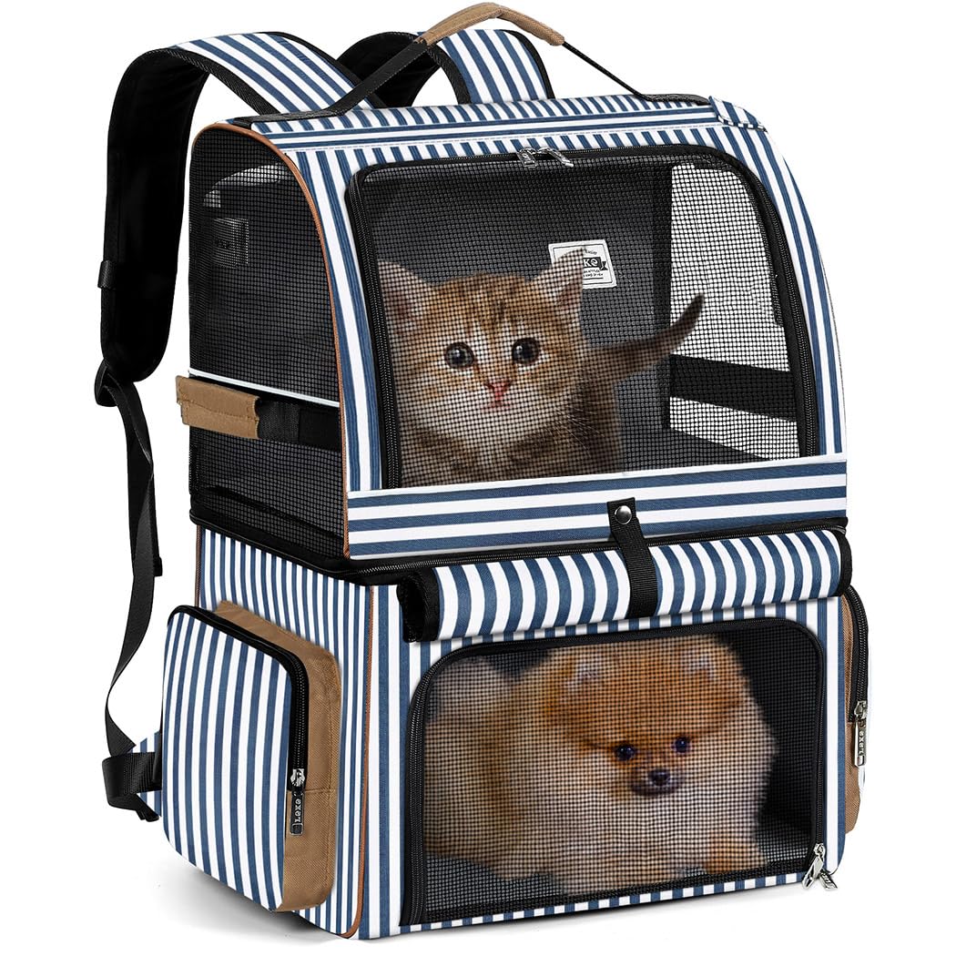 Lekebobor Double Cat Backpack Carrier for 2 Cats, Double-Compartment Pet Carrier Backpack for Two Small Cat or One Medium Cat, Cats Carrier Backpack Dog Carrier Backpack Fits Up to 24 Lbs,Grey