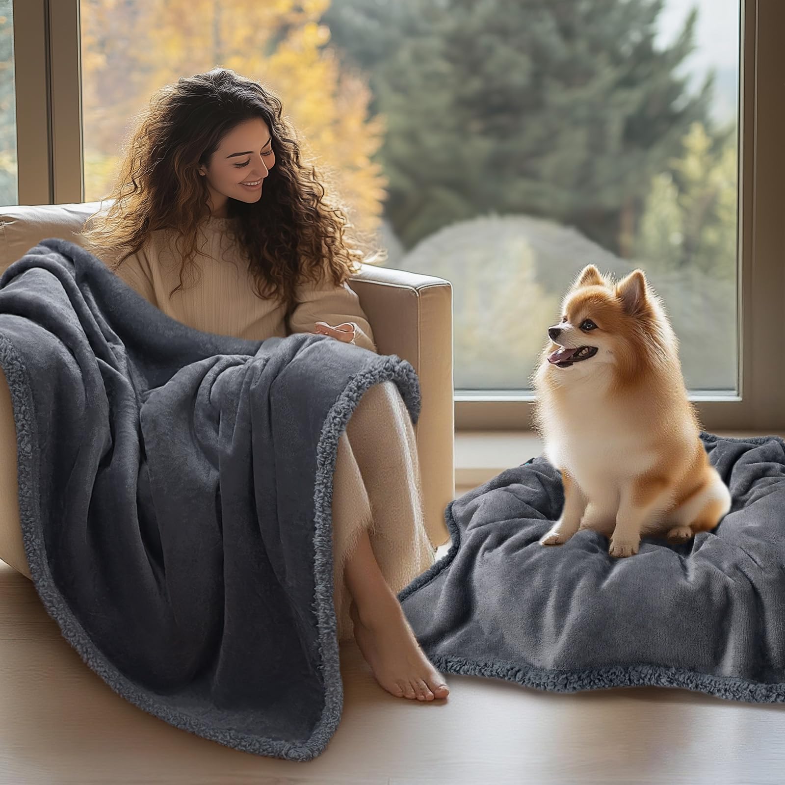 Luciphia Waterproof Blanket for Large Dog, Reversible Sherpa Bed Cover