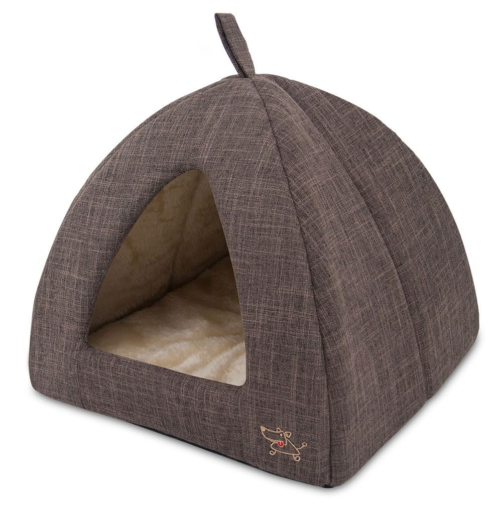 Best Pet Supplies Cat Bed for Indoor Cat, Domed Tent House with Removable Pillow, Covered Cat Cave for Small Dog, Puppies and All Breeds of Cats - Gray, 17 x 15 x H:14"