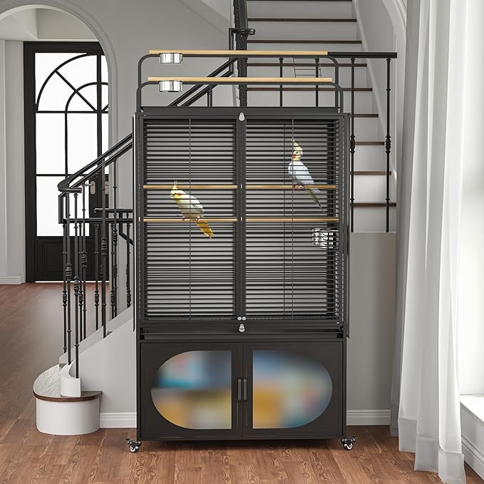 GDLF 72-Inch Parrot Bird Cage with Play Top and Storage Cabinet