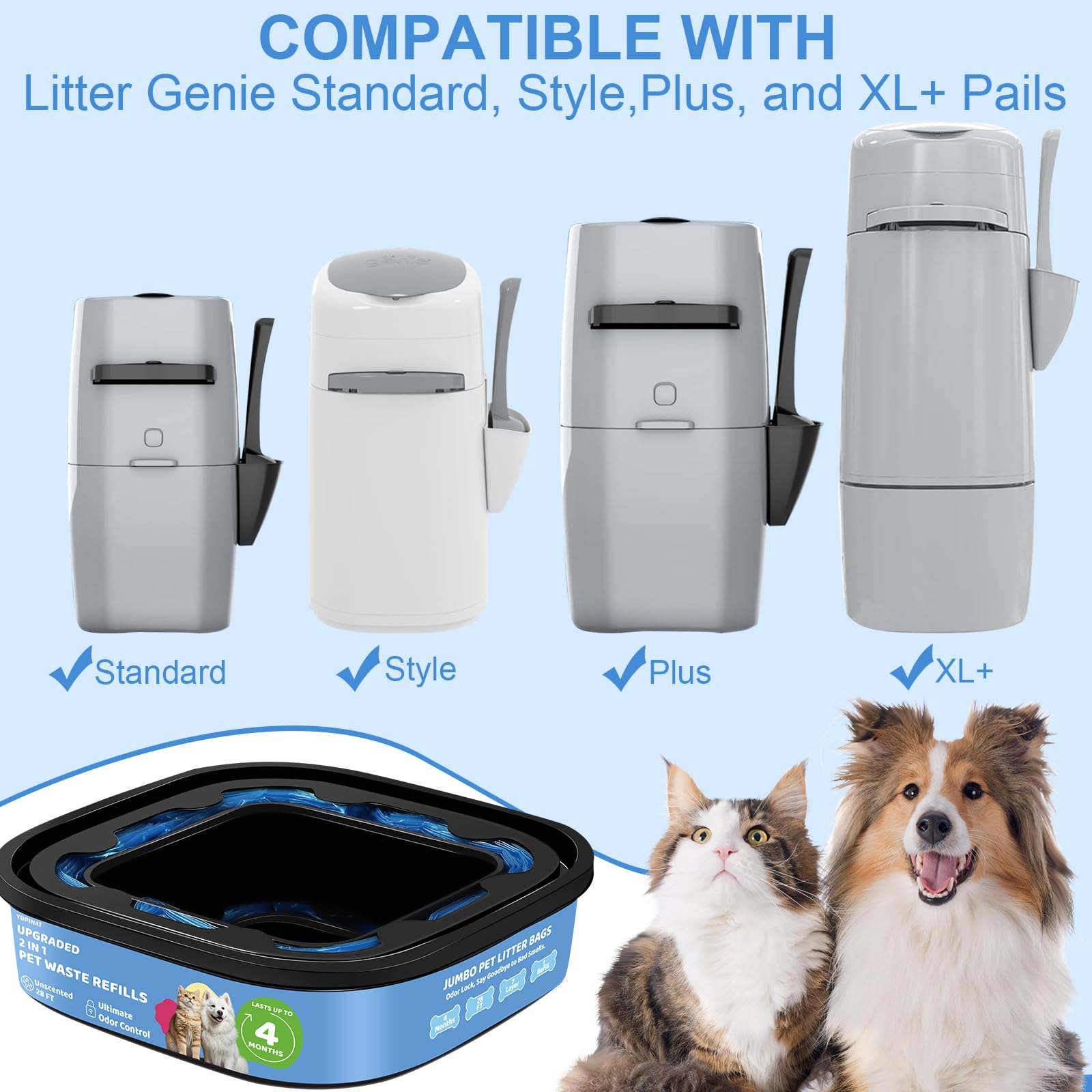 Genie Refill Bags for Cat Dog 2 Pack - Total 56FT Lasts Up to 8 Months - 2026 New Superior Odor Control for Dog Poop Cat Litter Bags - Pet Waste Refill Bags Fits Pet Genie and Litter Genie Pails