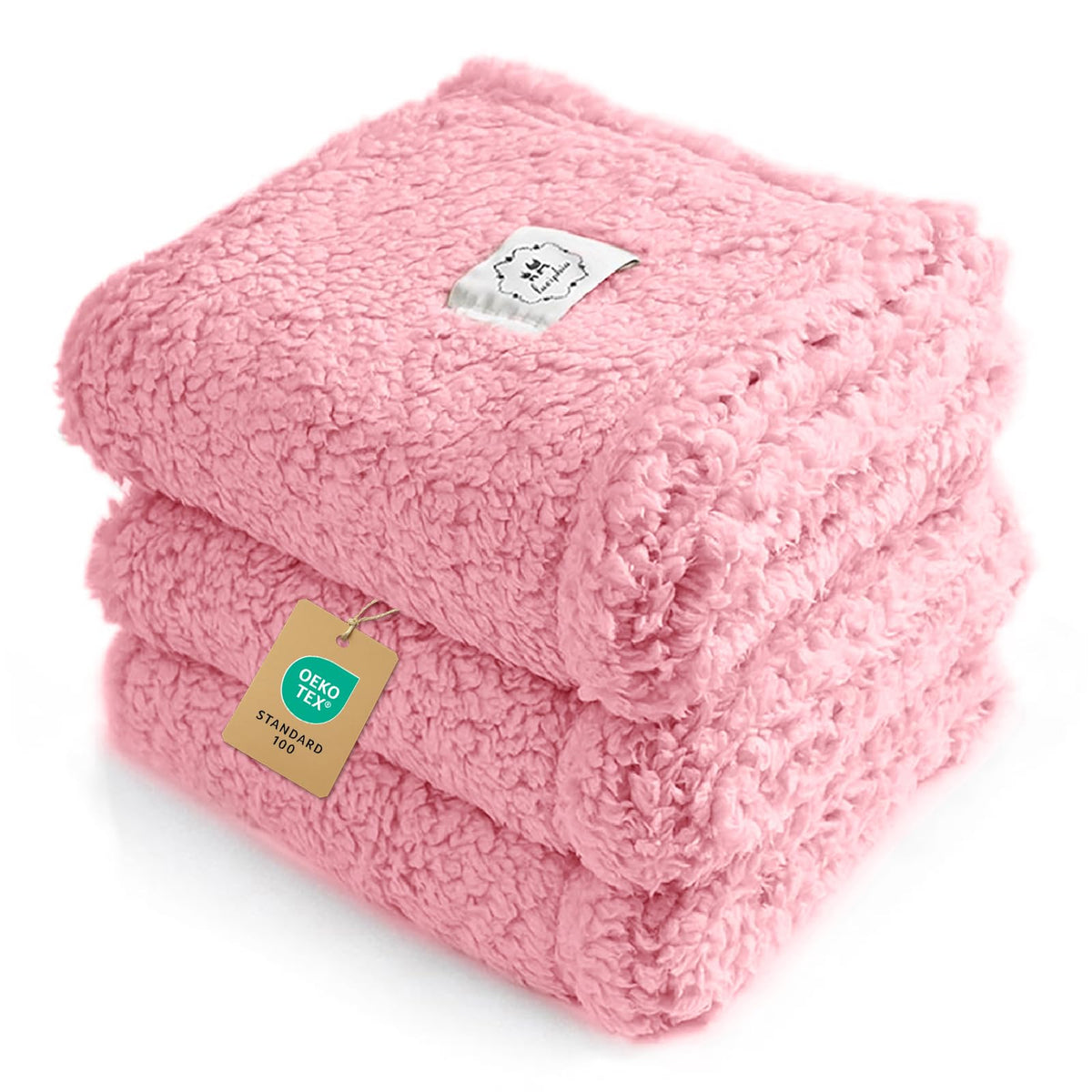 Luciphia 1 Pack 3 Calming Dog Blanket Fluffy Premium Fleece Pet Blankets Soft Sherpa Throw for Dogs Puppy Cat Grey/Beige/HazeBlue Large (41" x31")