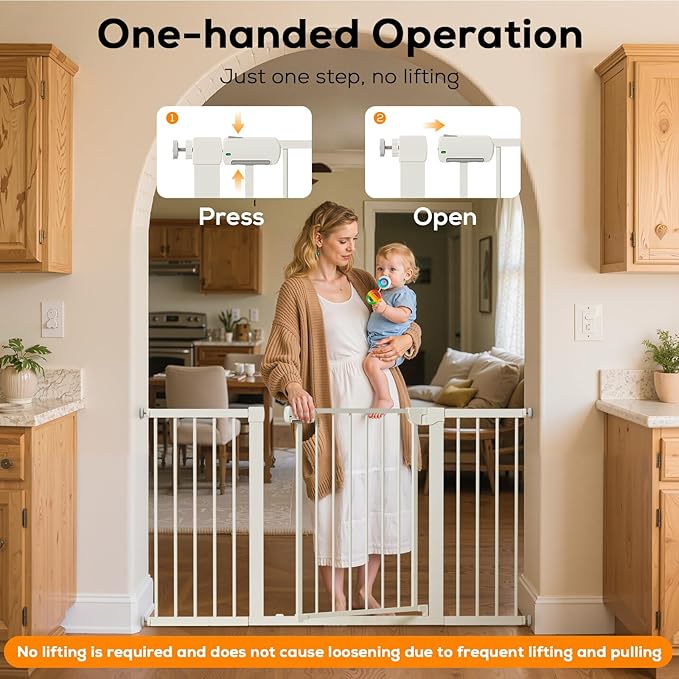 29.5-40.6" Magnetic Baby Gate for Stairs, Baby Safety Essentials, Auto Close Gate for Doorways, Easy Install Pressure Mounted Dog Gate Indoor, Pet Gates for Dogs, White