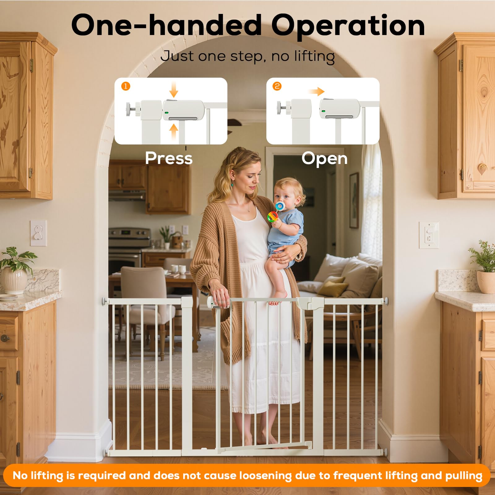 MUTAK 29.5-54.2" Magnetic Baby Gate for Stairs, Baby Safety Essentials, Auto Close Gate for Doorways, Easy Install Pressure Mounted Dog Gate Indoor, Pet Gates for Dogs, White