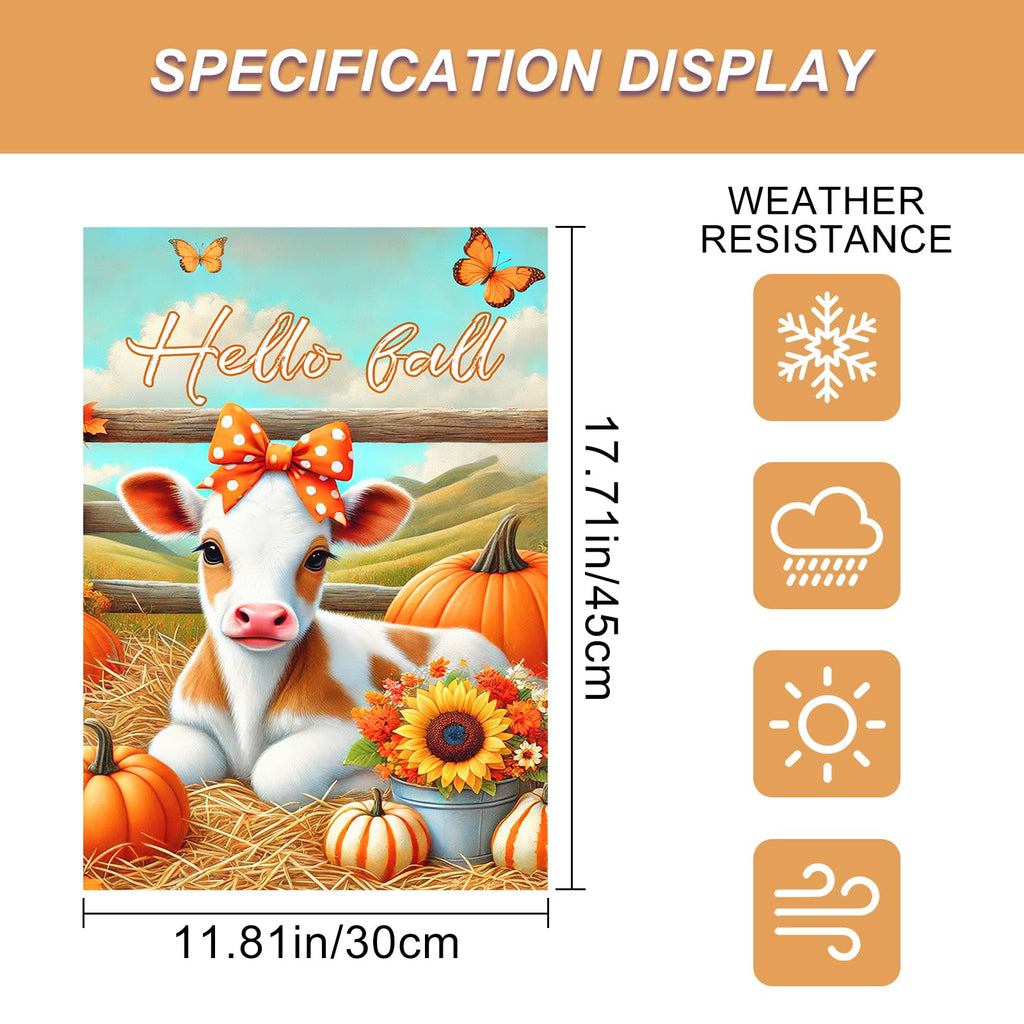 BlissYard Hello Fall Garden Flag 12x18Inch Calf Pumpkins Decor