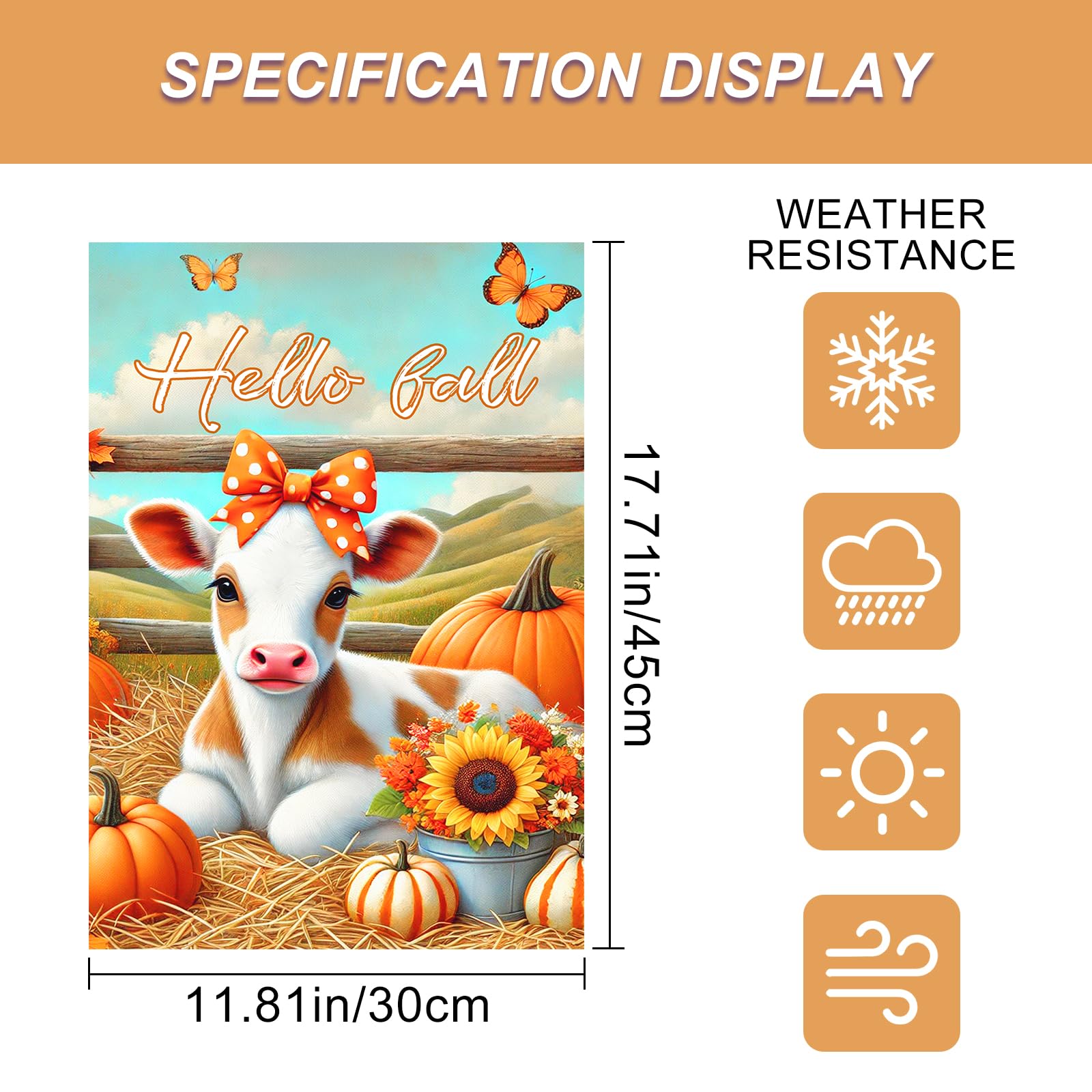 BlissYard Hello Fall Garden Flag 12x18Inch Calf Pumpkins Decor