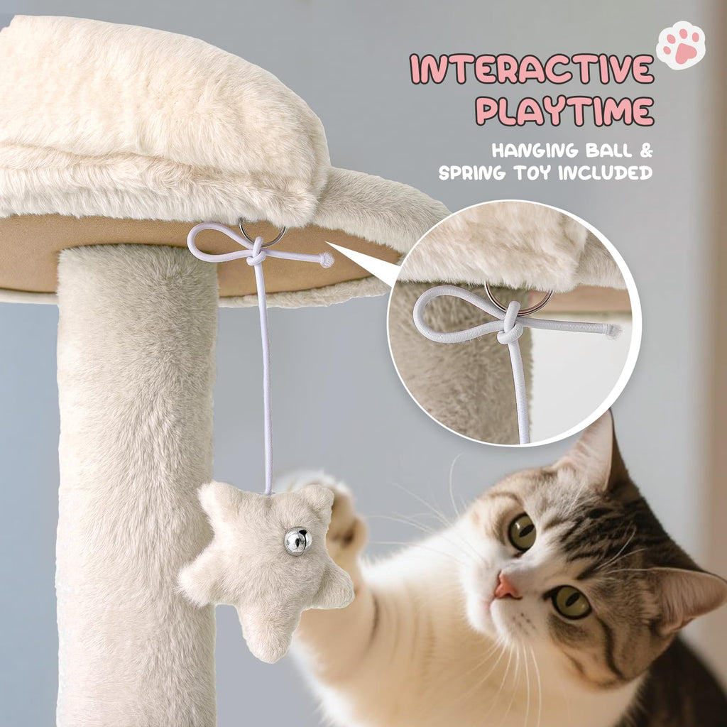 MoNiBloom 77 Inch Cat Tree Tower for Indoor Cats Large Adults, Tall Cat Tower with Scratching Post, Multi-Level Furniture Activity Center with Cat Condo Pet Play House, Beige